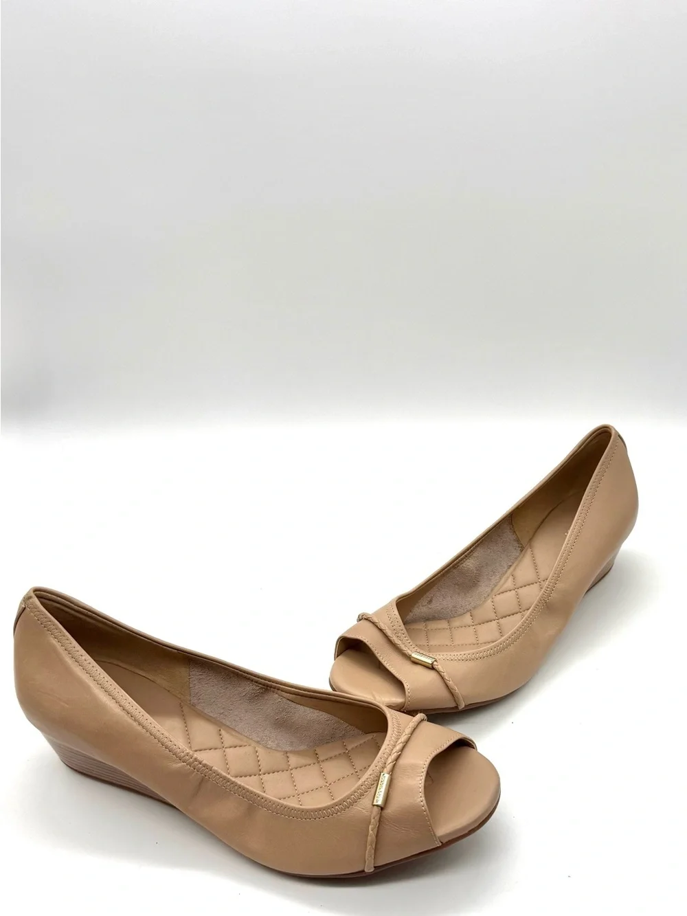 Cole Haan Nude Peep-Toe Quilted Wedges
